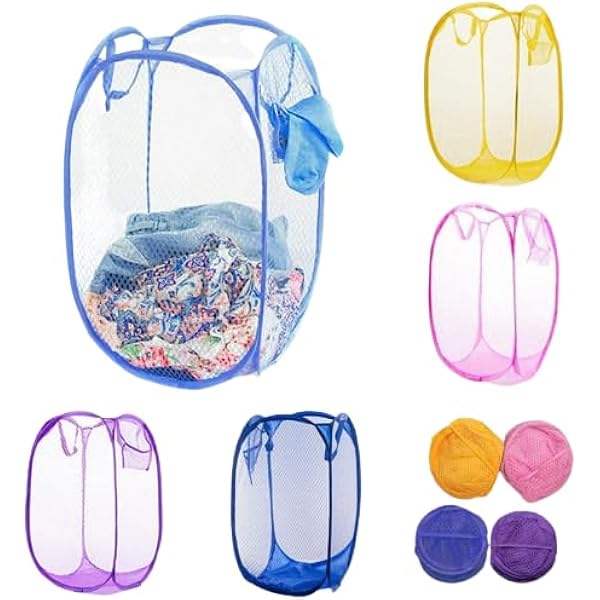 Foldable Easy Storage Mesh Fabric Laundry Basket 36 x 58 cm Assorted Colours 5817 (Parcel Rate)