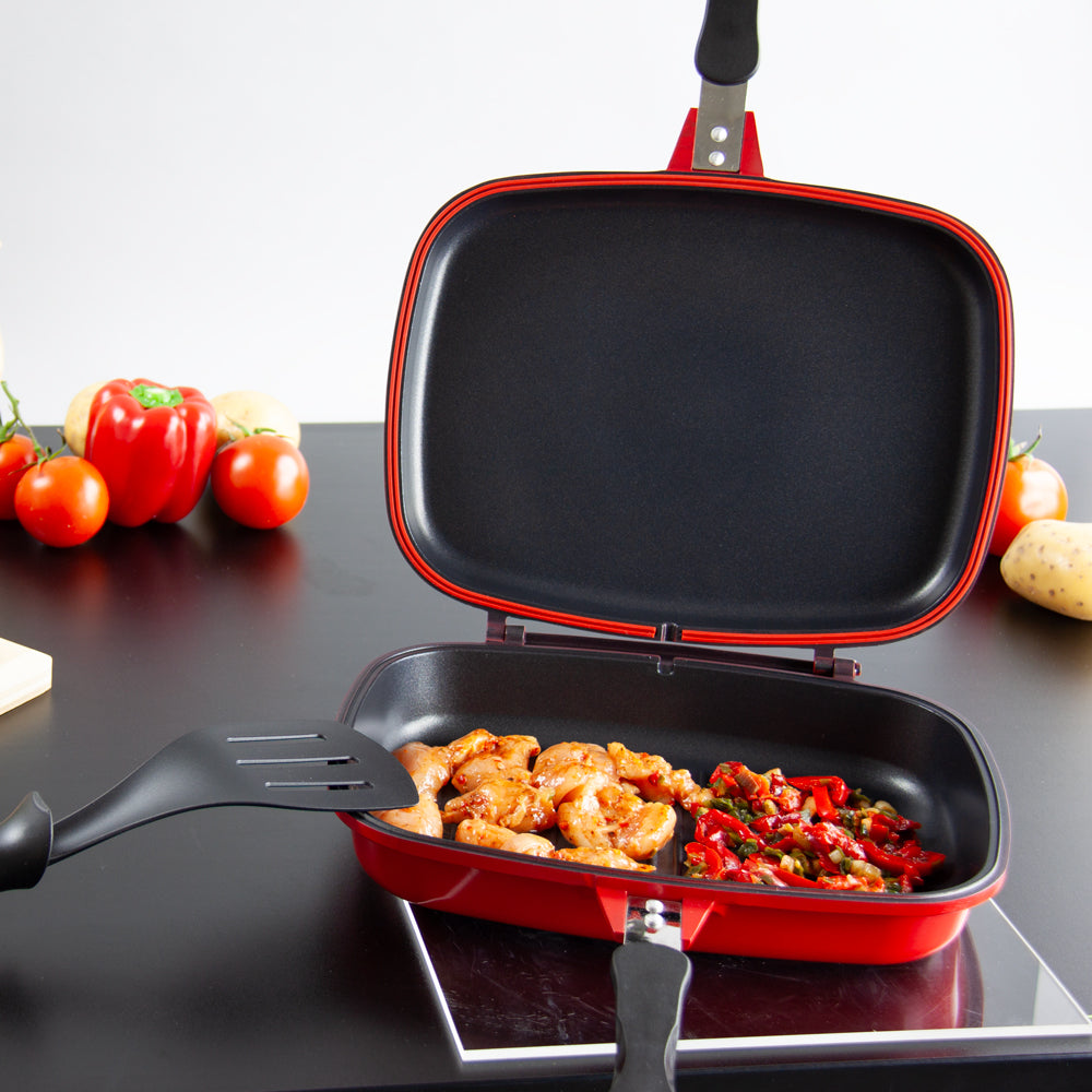 SQ Professional Nea Rossa Die Cast Magic Pan 32cm Double Sided Red 4680 (Parcel Rate)