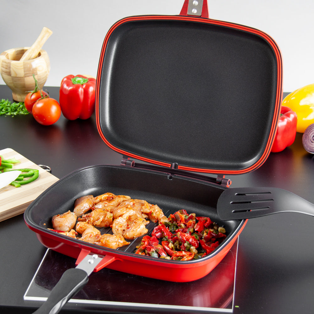 SQ Professional Nea Rossa Die Cast Magic Pan 32cm Double Sided Red 4680 (Parcel Rate)