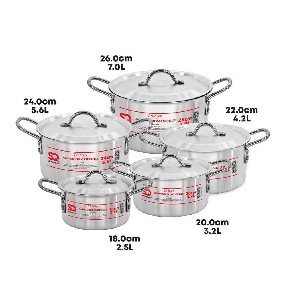 SQ Professional Galaxis Carina Aluminium Casserole Set of 5 18-20-22-24-26cm 2159 / 4881 (Big Parcel Rate)