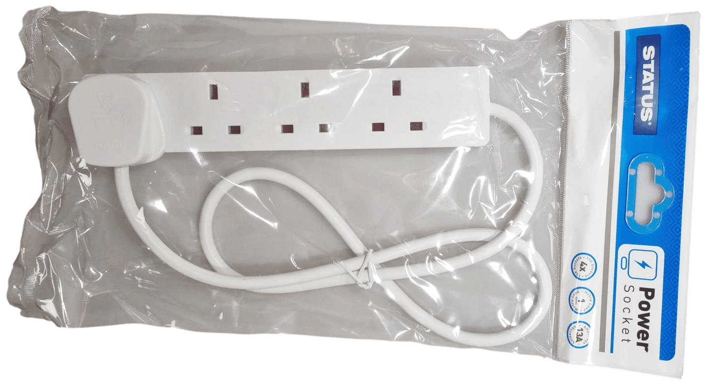 4 Way UK 3 Pin Plug Surge Protected Extension Lead 1 Metre 4WS1M20/ST-85A A (Parcel Rate)