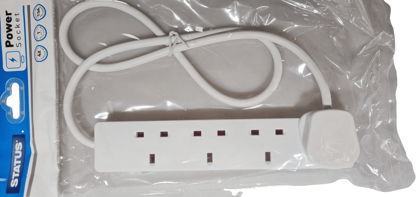 4 Way UK 3 Pin Plug Surge Protected Extension Lead 1 Metre 4WS1M20/ST-85A A (Parcel Rate)