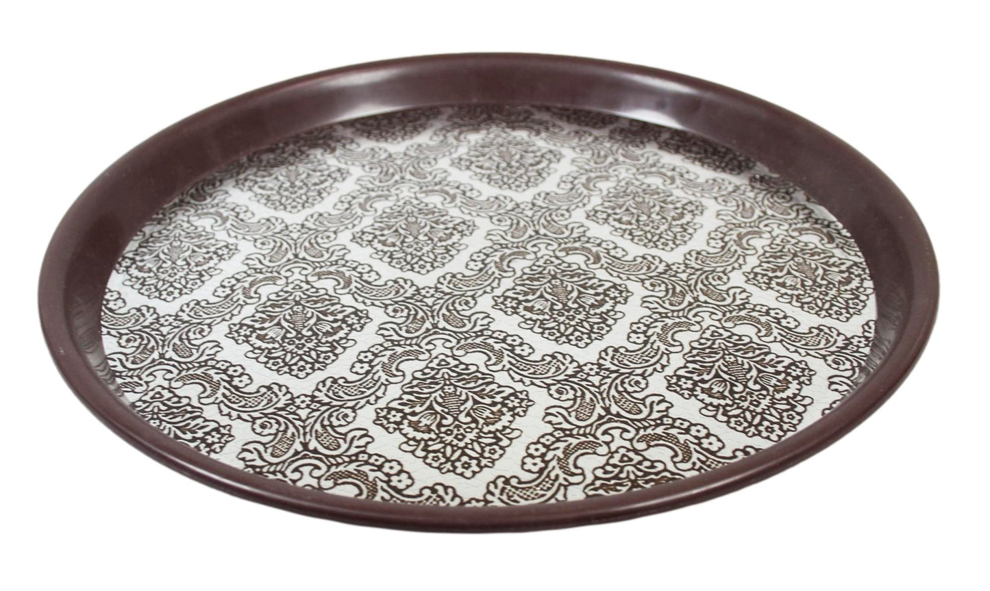 Round Plastic Drinks Bar Serving Tray with Printed Design 27 cm Assorted Colours 6047 A (Parcel Rate)