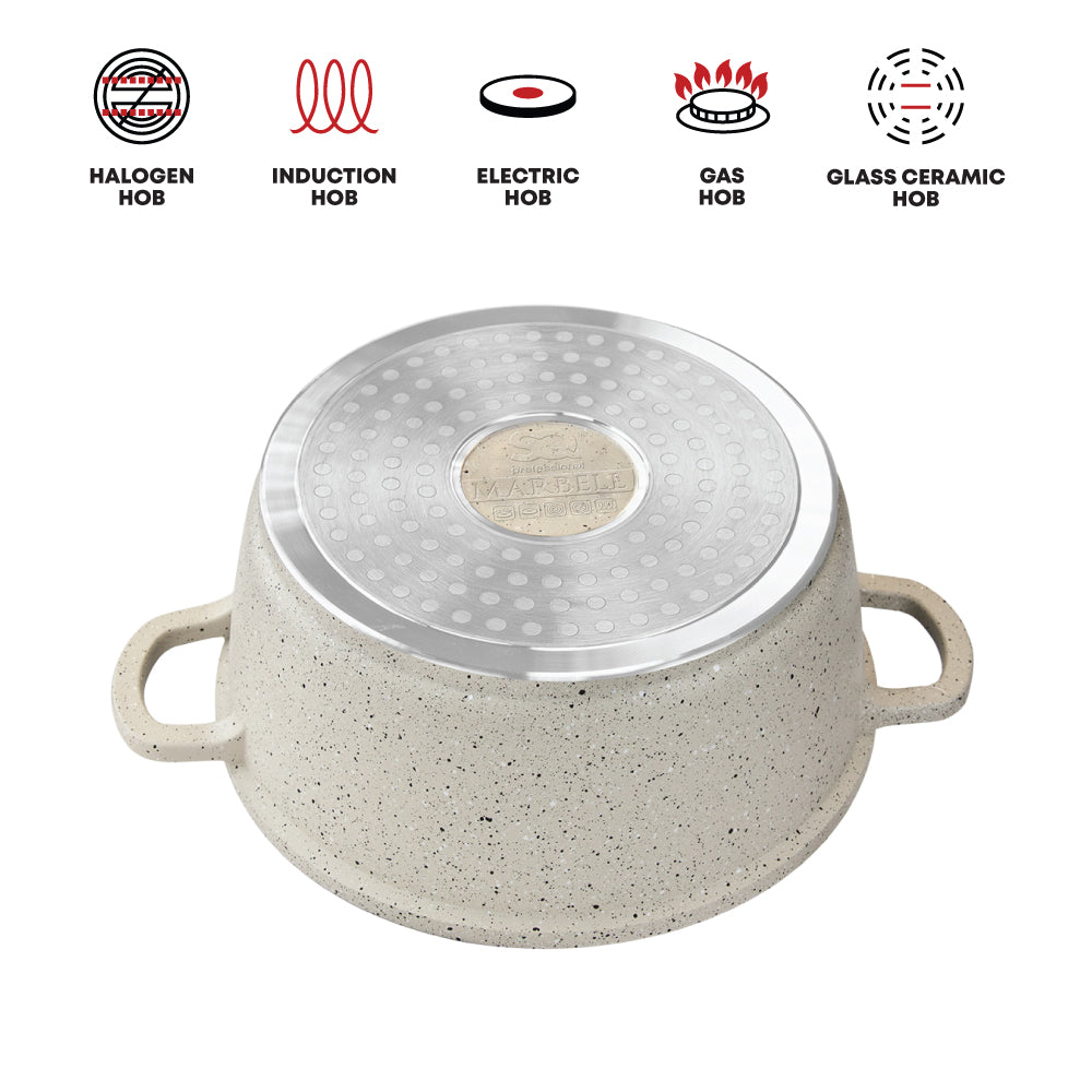 Nea Marbell Diecast Stockpot Set 5 Pack Natura-Cream Marble Effect 20-24-28-30-32cm 6757 (Big Parcel Rate)