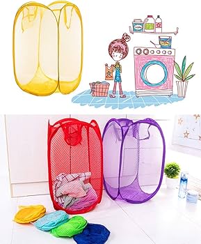 Foldable Easy Storage Mesh Fabric Laundry Basket 36 x 58 cm Assorted Colours 5817 (Parcel Rate)