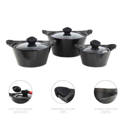 SQ Pro Caia 3 Pack Die Cast Stock Pot 20cm 24cm 28cm Black P97104/7420 (Big Parcel Rate)