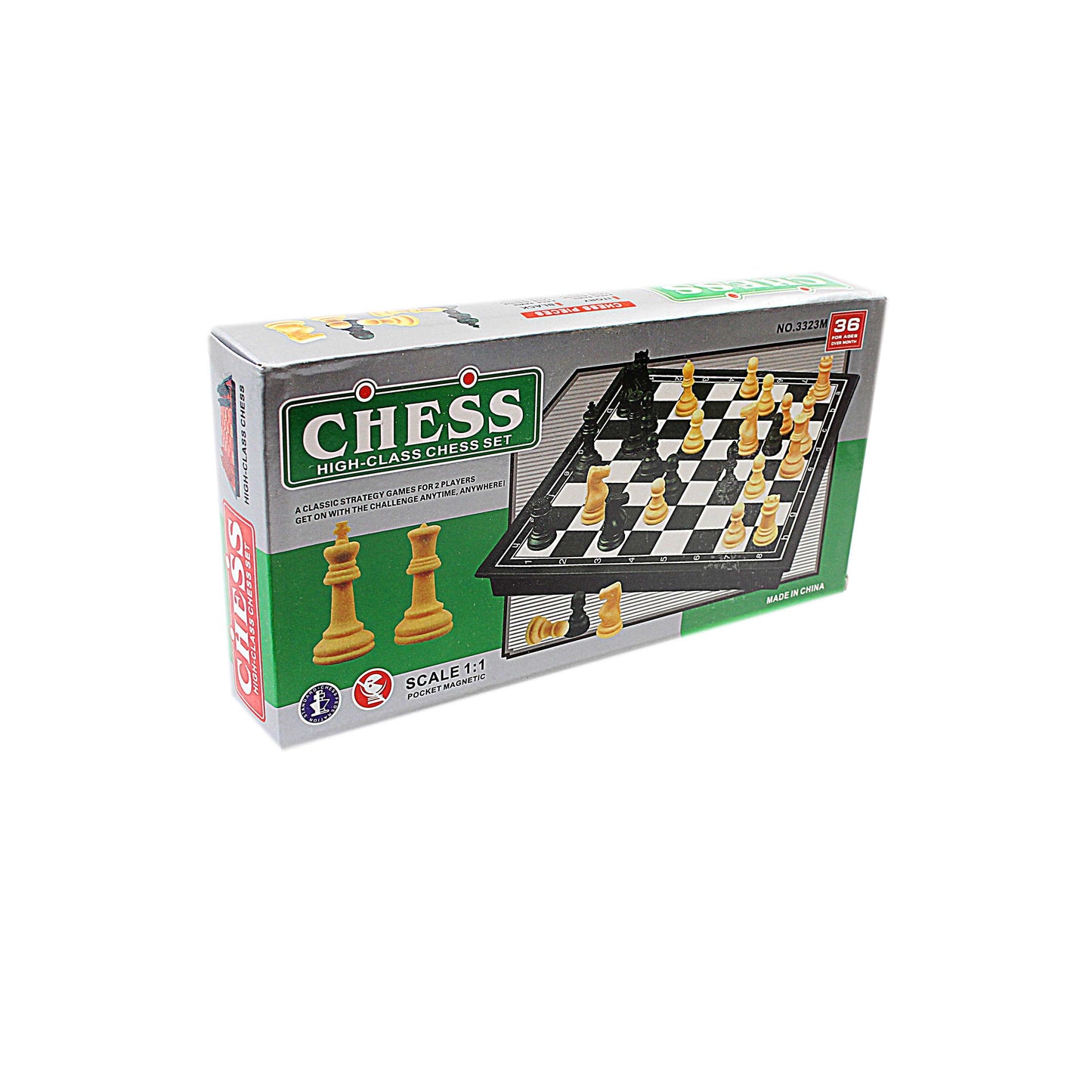 High Class Chess Set Ivory Black 36 Pieces Magnetic Board Meidum 24.7cm x 24.7cm 3835 (Parcel Rate)