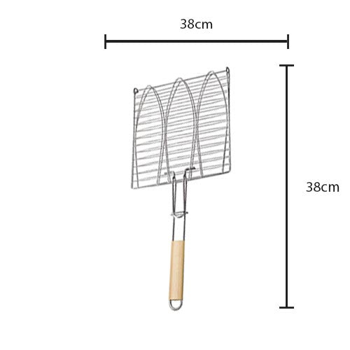 Metal Meat Fish Roasting BBQ Basket Grill with Wooden Handle 38 x 38 cm 4532 / 9998 A (Parcel Rate)