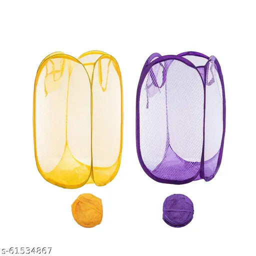 Foldable Easy Storage Mesh Fabric Laundry Basket 36 x 58 cm Assorted Colours 5817 (Parcel Rate)