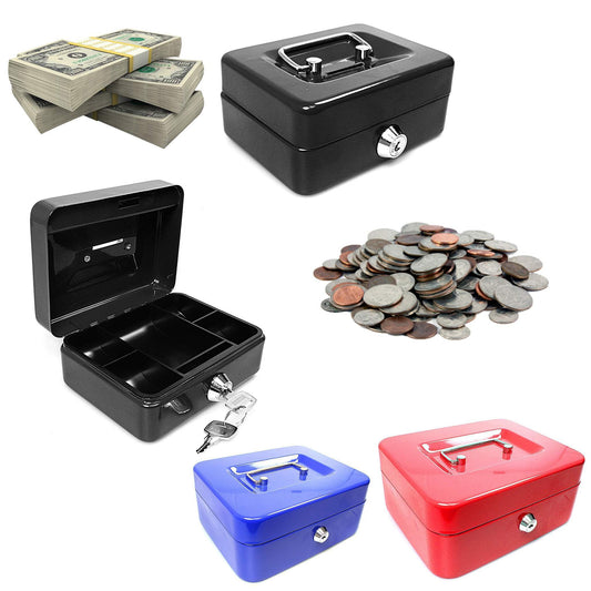 Metal Cash Deposit Money Box with Tray & 2 Keys 12" Assorted Colours 0200 (Parcel Rate)