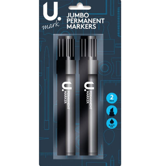 Jumbo Permanent Markers Black High Quality 2 Pack P2670 (Large Letter Rate)